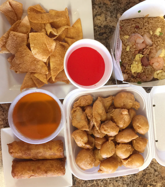 A. Special Fried Rice(Qt), Honey Garlic Chicken (Qt), Fried Wonton, Egg Roll (2)