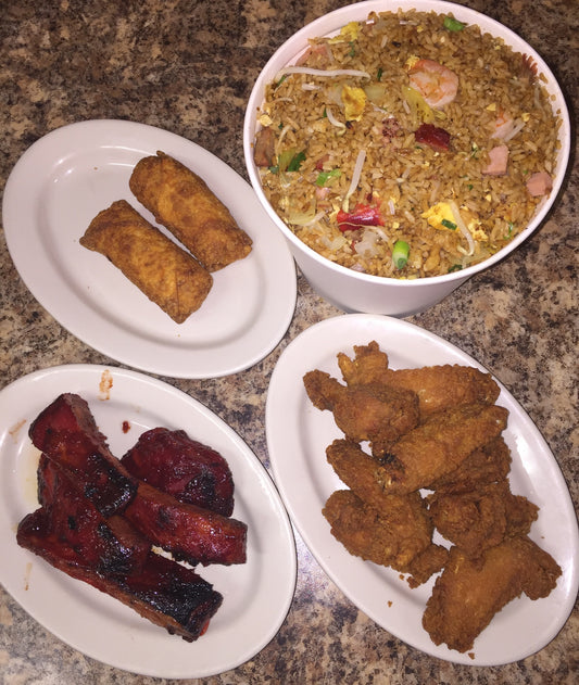 C. Jumbo Special Fried Rice, BBQ Ribs, Chicken Wing (8), Fried Wonton
